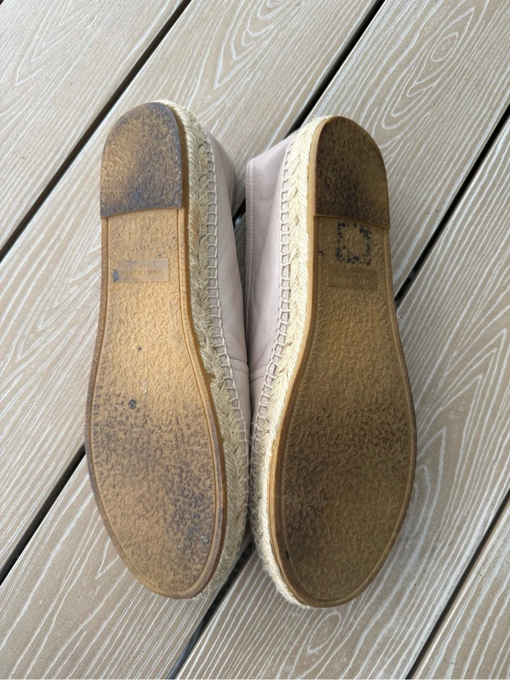 Yves Saint Laurent Pale Blush Leather Espadrille Flats
